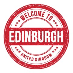 WELCOME TO EDINBURGH - UNITED KINGDOM, words written on red stamp