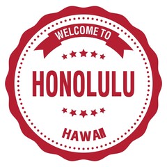 WELCOME TO HONOLULU - HAWAII, words written on red stamp