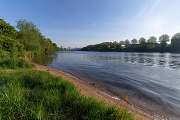 Beach on the Seine river bank. Ivry-Sur-Seine city