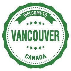 WELCOME TO VANCOUVER - CANADA, words written on green stamp