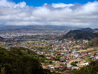 View on the mountains and Los Cristianos resort on Tenerife, Canary Islands, Spain. 