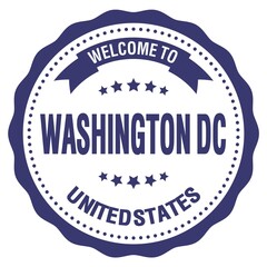 WELCOME TO WASHINGTON DC - UNITED STATES, words written on blue stamp
