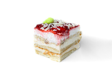 Slice of berry cake isolated on white background.