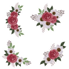 arrangement watercolor red roses and white flower for wedding invitation