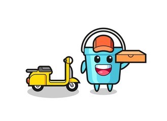 Character Illustration of plastic bucket as a pizza deliveryman