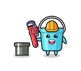 Character Illustration of plastic bucket as a plumber