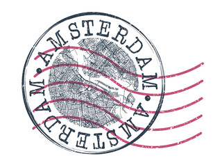 Amsterdam, Netherlands Stamp Map Postal. Silhouette Seal Roads and Streets. Passport Round Design. Vector Icon. Design Retro Travel National Symbol.