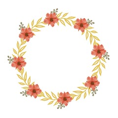 circle frame with orange flowers and yellow leaf border for greeting and wedding card
