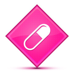 Pill icon isolated on special pink diamond button illustration