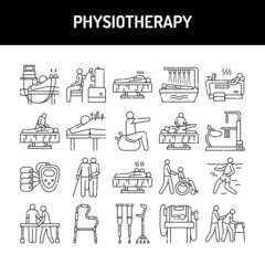 Physiotherapy olor line icons set. Pictogram for web page