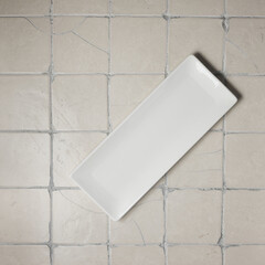 Rectangular plate on a tile - top view