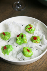 Traditional wasabi shrimps with rice chips