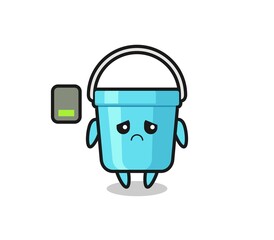 plastic bucket mascot character doing a tired gesture © heriyusuf