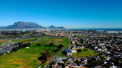 drone shot of  Table Mountian and the city of Cape Town