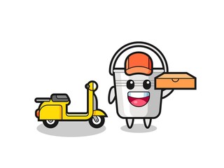 Character Illustration of metal bucket as a pizza deliveryman