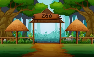 Tuinposter Scene with zoo entrance in forest background © dreamblack46