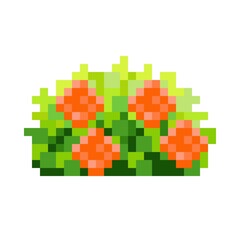 Rose bush pixel art. Decorative bush pixel art. Vector illustration. Valentine's Day.
