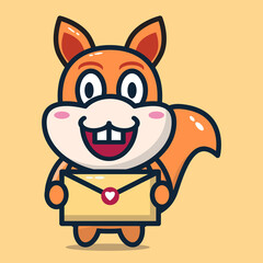 vector illustration of cute squirrel brings love letter