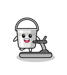 Obraz na płótnie Canvas metal bucket cartoon character walking on the treadmill