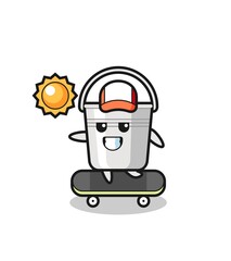 metal bucket character illustration ride a skateboard