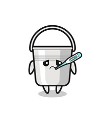 metal bucket mascot character with fever condition