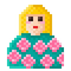 Scene character pixel art. Vector illustration. Woman and rose pixel art.