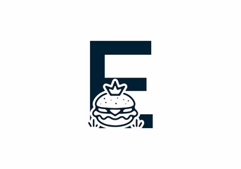 Merger shape of E initial letter with burger and crown