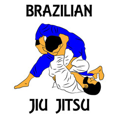 Brazilian Jiu-Jitsu sportowcy walczący wektor na białym tle - obrazy, fototapety, plakaty