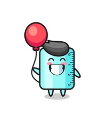 ruller mascot illustration is playing balloon
