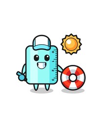 Cartoon mascot of ruller as a beach guard