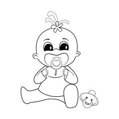 children's coloring character design baby girl with pacifier