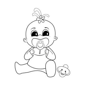 children's coloring character design baby girl with pacifier