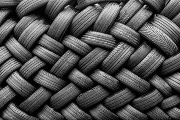 Old used car tires. A pile of black tires, abstract background.
