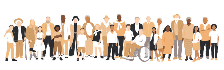 Multicultural group of grandparents with kids. Flat vector illustration.