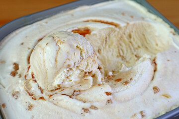 Closeup the Texture of Mouthwatering Salted Caramel Macadamia Nut Ice Cream