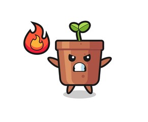 plant pot character cartoon with angry gesture