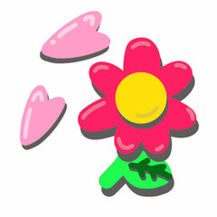 A Red flower With Two Sakura Petals