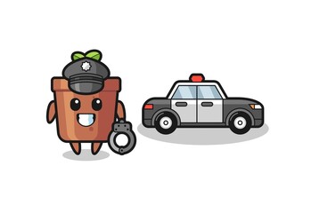 Cartoon mascot of plant pot as a police