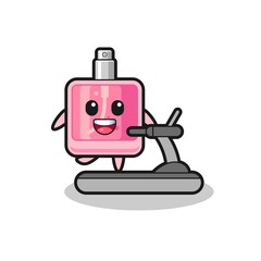 perfume cartoon character walking on the treadmill