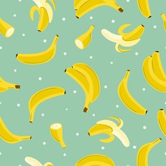 Seamless banana fruit pattern in flat style. Vector food background.