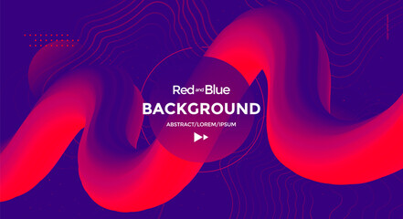 Red and blue fluid wave background. Duotone geometric compositions with gradient 3d flow shape.