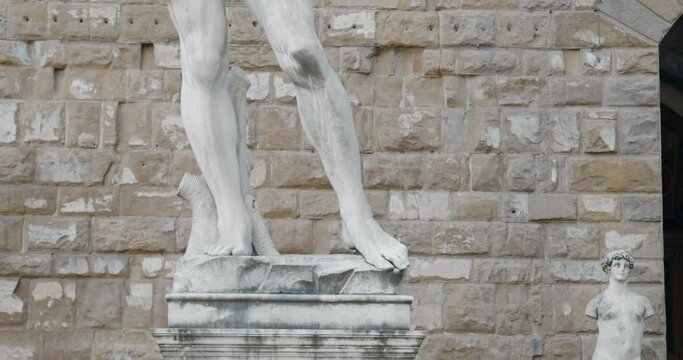 David statue by Michelangelo in front of Vecchio Palace in Piazza della Signoria Florence Italy