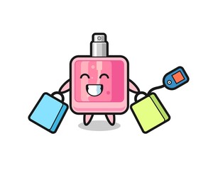 perfume mascot cartoon holding a shopping bag
