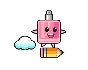 perfume mascot illustration riding on a giant pencil