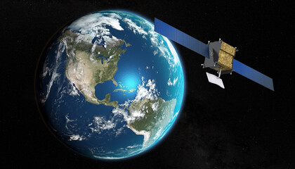 Earth and satellite over the Americas - 3D rendering © Fox_Dsign