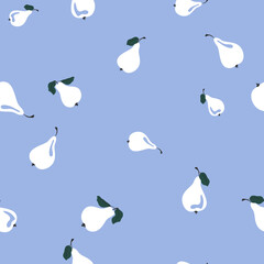 Obraz premium Seamless Pattern.White Pears on Blue Background. Vector Illustration