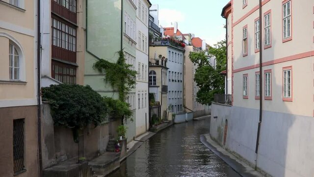 Certovka river, Devil's Channel, also called Little Prague Venice between Kampa island and Mala strana in Czech Republic