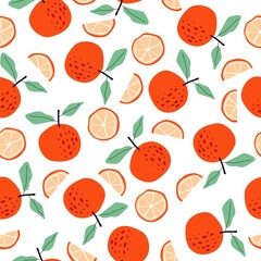 Seamless pattern with berries and fruits. Apple, orange, banana, strawberry, lemon. For application on fabric, paper, for a poster or decor