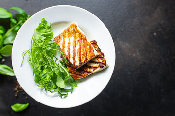 halloumi grill cheese grilled fried barbecue meal snack copy space food background rustic top view 