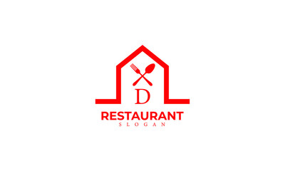 Alphabet D Restaurant Monogram Vector Logo Template, Letter D Food Logo with Spoon and Fork Icon